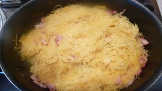 Recette  Courge spaghetti à la crème et aux lardons [upl. by Adihaj]