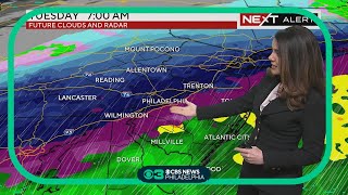 NEXT Weather Rain changes to snow in Philadelphia Tuesday AM 24 inches possible [upl. by Port]