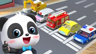 Five Little Cars Patrol Team  Street Vehicles Song  Nursery Rhymes amp Kids Songs  BabyBus [upl. by Ardnwahsal]