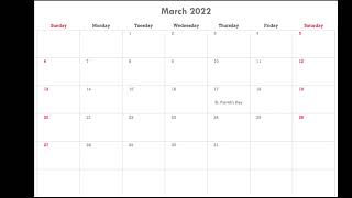 March 2022 Calendar Printable with Holidays [upl. by Hecklau]