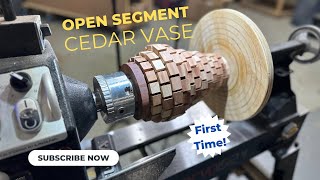 First Time Trying Open Segmented Woodturning  Stunning Cedar Vase rocklertrythatchallenge [upl. by Treblihp580]