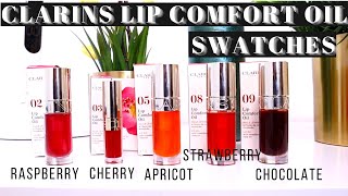 CLARINS LIP COMFORT OIL SWATCHES 🔥🔥 5 SHADES [upl. by Gilud]