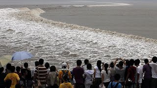 Qiantang River Tidal Bore in Different Forms Attracts Spectators in east China [upl. by Kenwrick395]