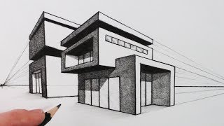 How to Draw a House in Two Point Perspective Modern House [upl. by Yllak]