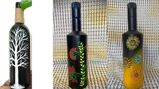 3 Simple bottle painting designs  Can you use acrylic paint on wine bottles  Craft Art Market [upl. by Giusto]