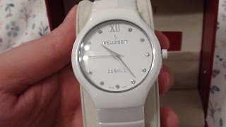 Peugeot Womens White Genuine Ceramic Swiss Watch [upl. by Aserahs]