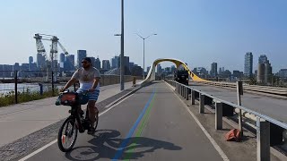 Biking Through New Cherry Street Bridge to Queen Street East Downtown Toronto [upl. by Alsi749]