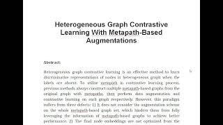 Heterogeneous Graph Contrastive Learning With Metapath Based Augmentations [upl. by Carlen]