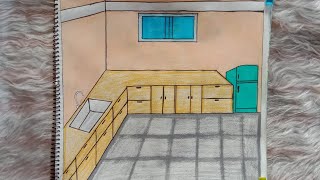 How to draw kitchen step by step  Easy kitchen drawing [upl. by Nyrb25]