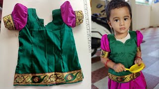 pattu pavadai sattai with puff sleeve cutting and stitching tutorial Tamil Tailoring Glow [upl. by Dave463]