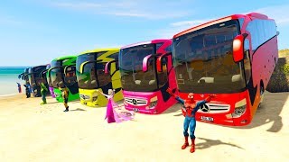 COLOR LARGE BUS on BEACH amp SUPERHERO Learn colors for kids 3D animation for babies [upl. by Ennaesor]