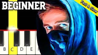 Faded  Alan Walker  Fast and Slow Easy Piano Tutorial  Only White Keys  Beginner [upl. by Ellierim]