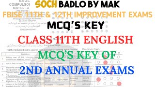 MCQS Key OF Class 11th English 2nd Annual Exams  Soch Badlo By MAK [upl. by Suitangi278]