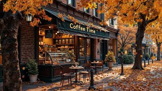 Positive Autumn Jazz at Street Coffee Shop Ambience  Sweet Bossa Nova Piano Music for Relaxation [upl. by Olaznog]