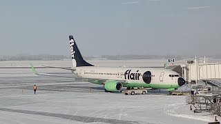 Flair Airlines F8638 YEGYYZ Pushback Starting Up and Takeoff from Edmonton [upl. by Karena]