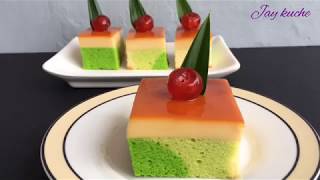 Pandan Cotton Cake With Caramel Custard Pudding Recipe [upl. by Einnus]