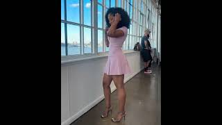 Flaunting Fashion Stunning Pink Dress amp Voluminous Black Curly Extensions  Back View Glam [upl. by Cash]