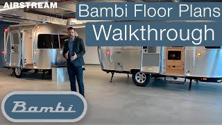 Airstream Bambi Floor Plans Walkthrough and Comparison 16RB 19CB 20FB 22FB [upl. by Rebma]