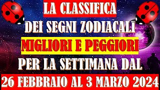 La Classifica Segni Zodiacali Migliori e Peggiori per la Settimana dal 26 Febbraio al 3 Marzo 2024 [upl. by Gram961]