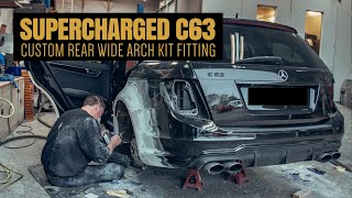 Supercharged C63 wide arch project  Episode 4  Wide rear arch kit fitment [upl. by Tnattirb]