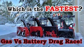 ✅ Gas Vs Battery Snowblower Comparison  Drag Race Speed Test PowerSmart [upl. by Aisatnaf]