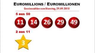 Euromillionen Ziehung Gewinnzahlen vom 29 September 2015 [upl. by Ahmar]