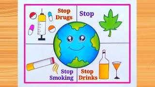 International Day Against Drug Abuse Poster Drawing Anti Drugs Day Poster  Say No To Drugs Drawing [upl. by Natye470]