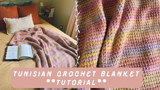 Tunisian Crochet Blanket Tutorial For Beginners  MCC DESIGNZ  Tunisian Crochet Simple Stitch [upl. by Vookles]