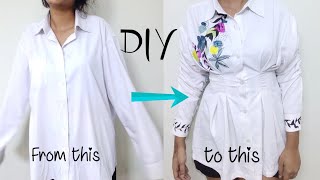 DIY  Refashion mens shirt into upcycled shirt dress Dixit Shruti [upl. by Joed143]