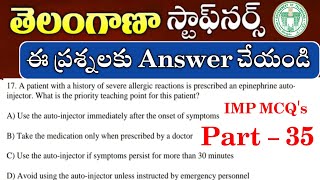 Telangana Staff Nurse MCQS Part  35  TG Nursing Officer Model Paper  TG Staff Nurse IMP MCQS [upl. by Einwahr]