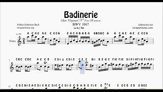 Badinerie Notes Sheet Music in A minor Treble Clef Flute Violin Recorder Oboe [upl. by Wesla425]