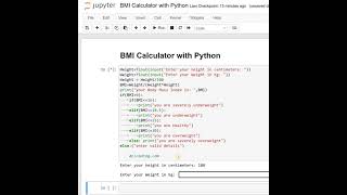 Day 9  BMI Calculator with Python [upl. by Thurman]