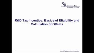 RampD Tax Incentive Basics of Eligibility and Calculation of Offsets [upl. by Lairret]