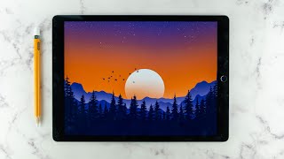 Landscape Sunset Drawing  Procreate Tutorial [upl. by Htor]