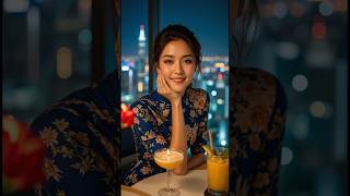 8k Ai Art LookBook Áo dài model drinking cocktail at rooftop sky bar [upl. by Ytinav475]