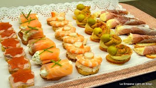 Canapes Montaditos y Tostas Fáciles y Originales 5 ideas de rellenos rápidos y fríos [upl. by Anihcak]