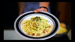 Easy Carbonara Pasta with Bacon  5 ingredients  10 min [upl. by Carboni]