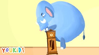 Hickory Dickory Dock 🐘  YouKids Nursery Rhymes [upl. by Dadirac]