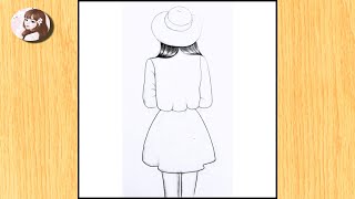 Simple girl drawing with beautiful dress  Beautiful Sketch for beginners  SKETCHES art drawing [upl. by Seeto445]