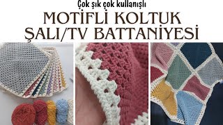 MOTİFLİ KOLTUK ŞALI  TV BATTANİYESİ  İp kesmeden motif birleştirme tekniği [upl. by Atika997]