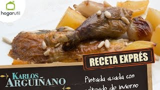 Receta Exprés Pintada asada con salteado de invierno [upl. by Saidel]