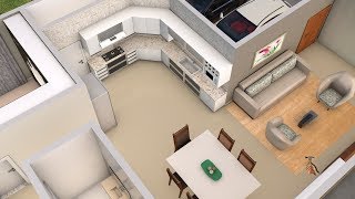 Planta 3D com três Quartos e Cozinha Americana [upl. by Nrubua]