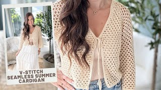 VStitch Summer Cardigan Crochet Pattern  TopDown and Seamless [upl. by Ahtamas]