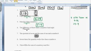 Algebra 1  11 Translating Algebraic Expressions [upl. by Rafter]