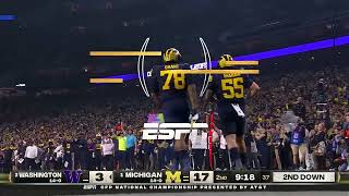 Kenneth Grant  Michigan defensive lineman with a sack college football national championship 2024 [upl. by Sneve]