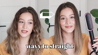 Sleek straight hair routine for textured hair  TYMO RING straightening brush review [upl. by Ernest987]