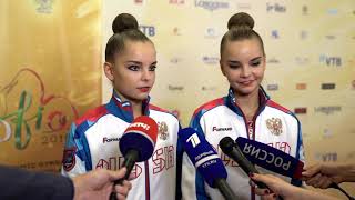 DINA amp ARINA AVERINA  INTERVIEW ABOUT WORLD CHAMPIONSHIP 2018 SOFIA [upl. by Ongun]