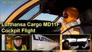 AMAZING Lufthansa Cargo MD11F full cockpit flight to New York JFK AirClips full flight series [upl. by Anrat759]