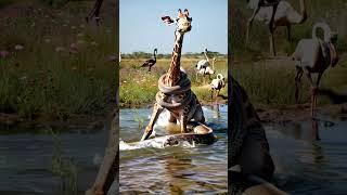 Giraffe with python in the lagoon youtubeshorts snake pythonsnake animals RareAnimals lion [upl. by Yorker]