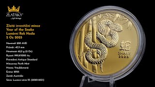 Zlatá investiční mince Year of the Snake Rok Hada Lunární 2 Oz 2025 [upl. by Legyn962]